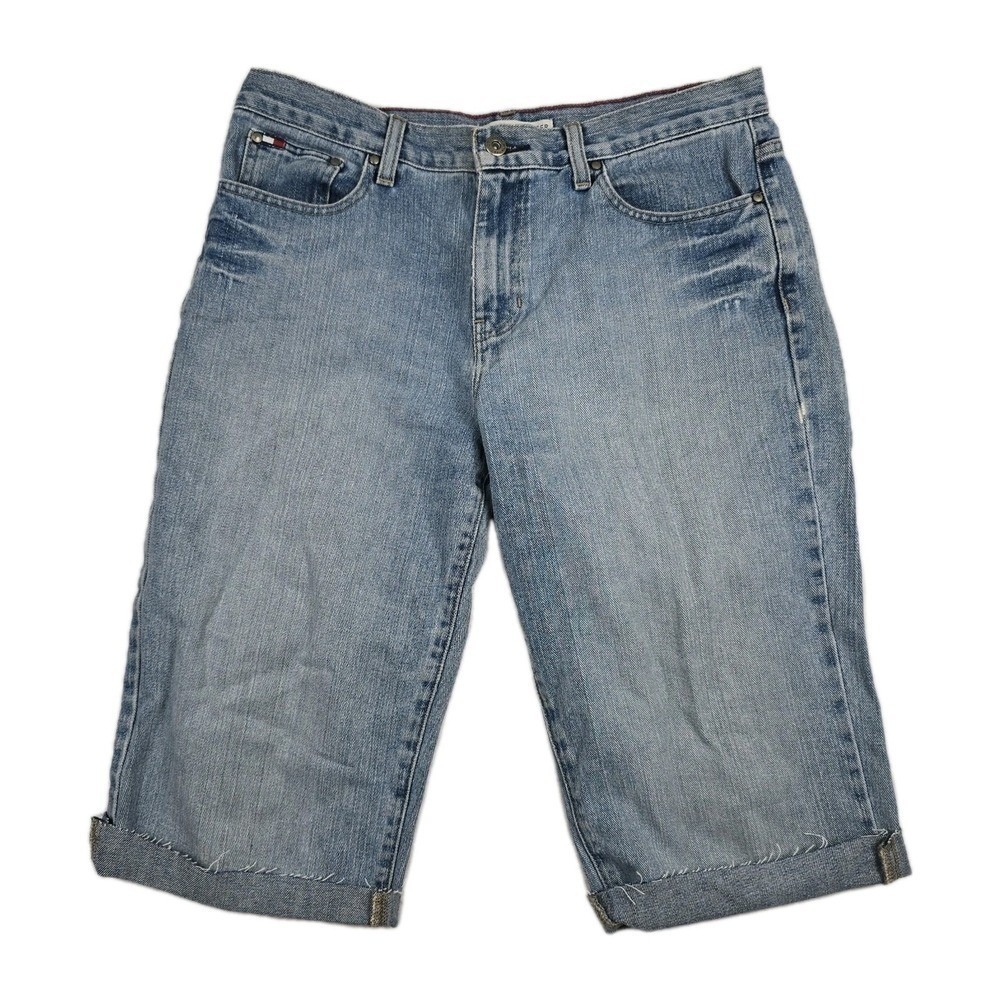 Tommy Hilfiger Boyfriend Denim Bermuda Shorts Light Wash Size 10 Whiskered Hem